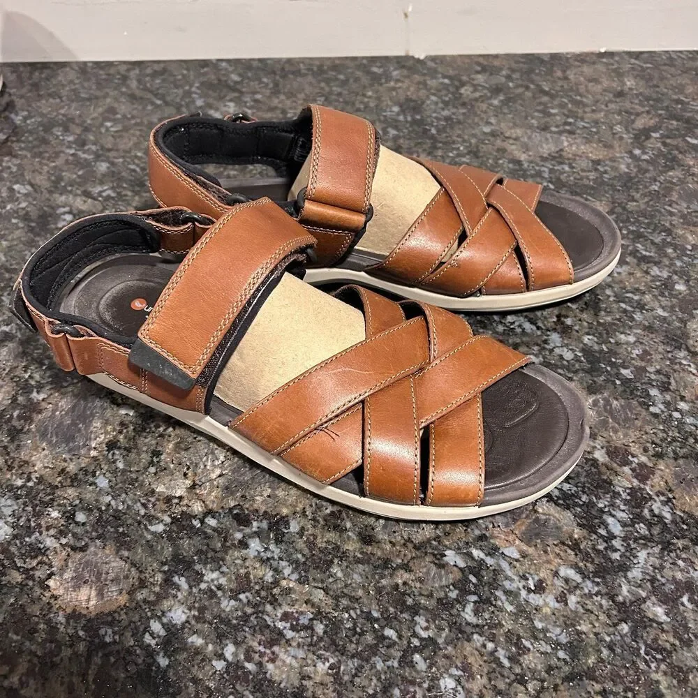 Clarks Unstructured Criss Cross Comfort Sandals Leather Brown Mens 11 M